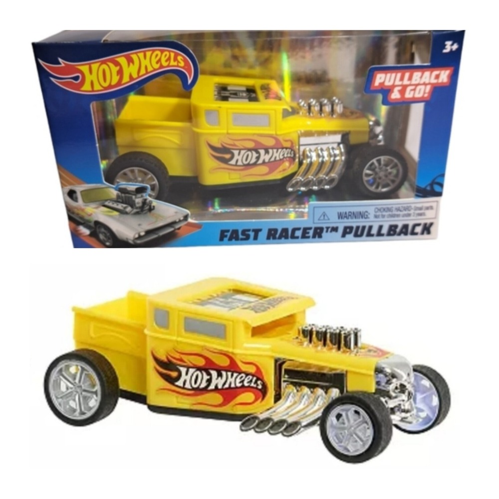 Hot Wheels Pullback & Go Fast Racer Yellow Bone Shaker Car Ages 3+